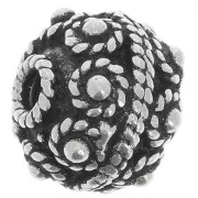 Perle ronde travaillée 10 mm - Argent 925 oxydé x1