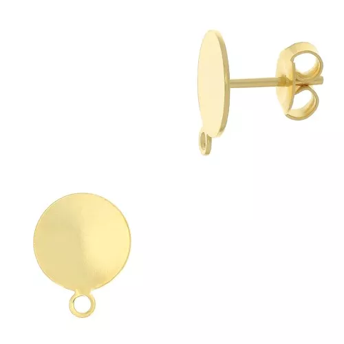 Clous d'oreilles disque 10 mm avec anneau - Doré à l'or fin x2