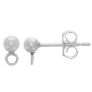 Clous d'oreilles boule 3 mm avec anneau fermé perpendiculaire - Argent 925 x2