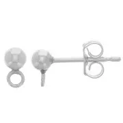 Clous d'oreilles boule 3 mm avec anneau fermé perpendiculaire - Argent 925 x2