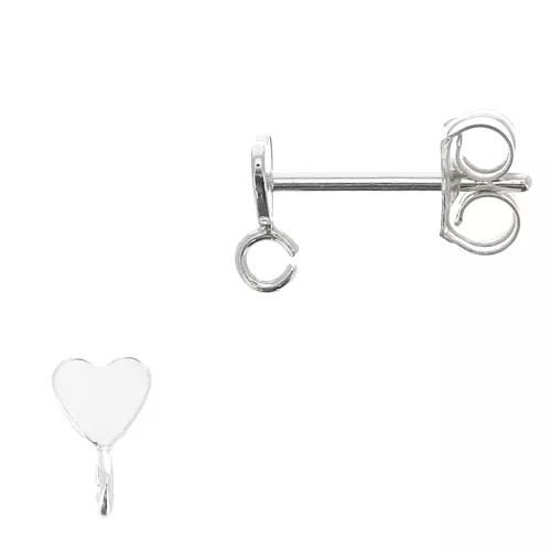 Clous d'oreilles coeur 3.5 mm avec anneau ouvert - Argent 925 x2