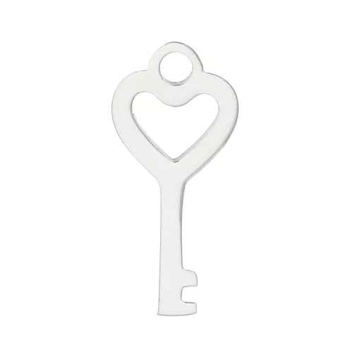 Breloque clé forme coeur 13x6 mm - Acier inoxydable x1