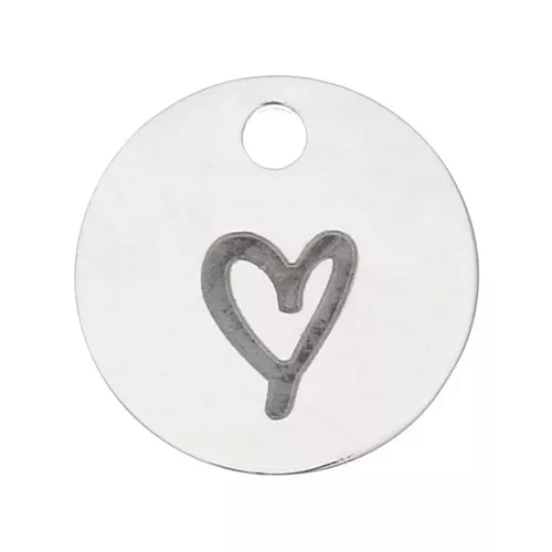 Breloque ronde motif coeur 10 mm - Acier inoxydable x1