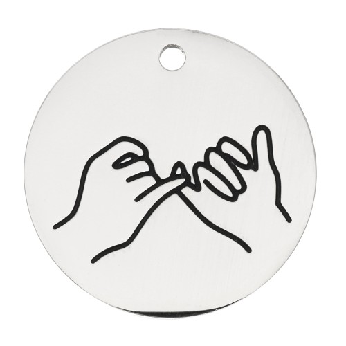 Pendentif rond motif promesse 25 mm - Acier inoxydable 316L x1
