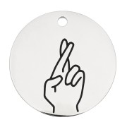 Pendentif rond motif doigts croisés 25 mm - Acier inoxydable 316L x1|raw }}