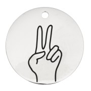 Pendentif rond motif Peace and Love 25 mm - Acier inoxydable 316L x1|raw }}