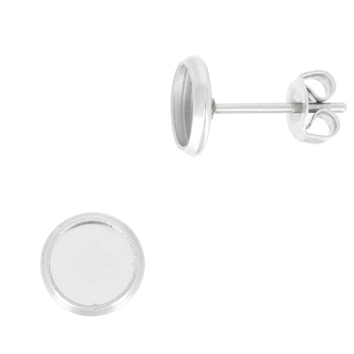 Clous d'oreilles pour cabochon fond plat 6 mm - Acier inoxydable x2