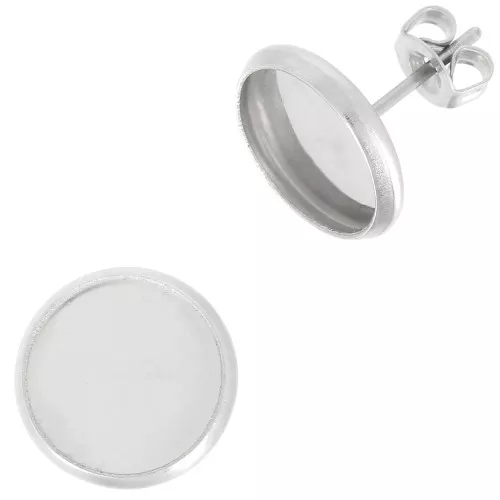 Clous d'oreilles pour cabochon fond plat 10 mm - Acier inoxydable x2