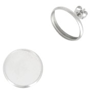 Clous d'oreilles pour cabochon fond plat 14 mm - Acier inoxydable x2