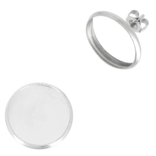 Clous d'oreilles pour cabochon fond plat 14 mm - Acier inoxydable x2