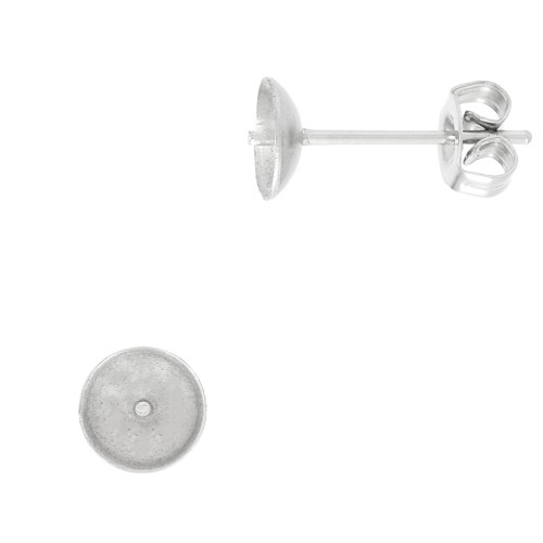 Clous d'oreilles pour perles semi-percées 6 et 8 mm - Acier inoxydable x2