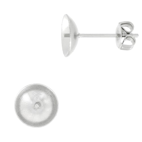 Clous d'oreilles pour perles semi-percées 8 et 10 mm - Acier inoxydable x2