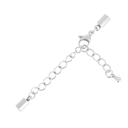 Fermoir mousqueton 10 mm + chainette pour cordon 3 mm - Acier inox 304 x1