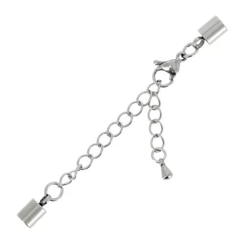 Fermoir mousqueton 10 mm + chainette pour cordon 4 mm - Acier inoxydable 304 x1