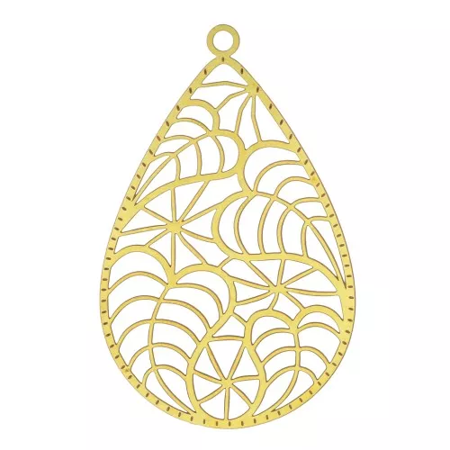 Pendentif goutte ajouré 47x30 mm - Laiton brut x1