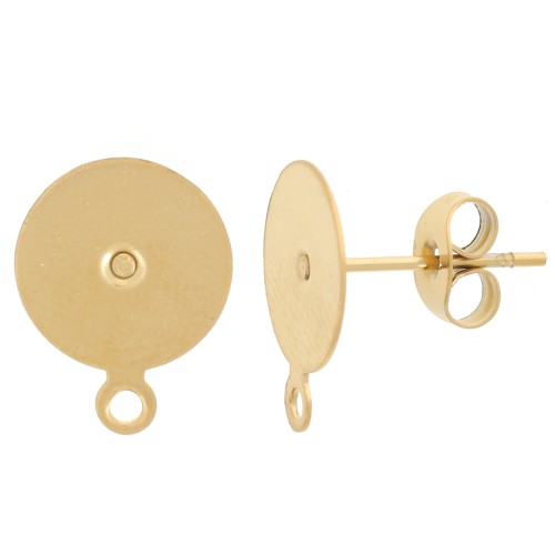 Clous d'oreilles disques 10 mm avec anneau fermé - Acier inoxydable 303L Doré x2