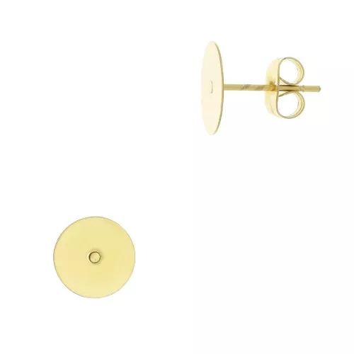 Clous d'oreilles disque 10 mm - Acier inoxydable 304L Doré x2