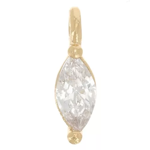 Mini breloque navette 7x2 mm et Oxyde de Zirconium - Doré à l'or fin - Crystal x1