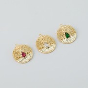 Pendentif rond travaillé avec oxyde de zirconium 21x19 mm - Doré - Crystal x1