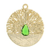 Pendentif rond travaillé avec oxyde de zirconium 21x19 mm - Doré - Vert x1|raw }}