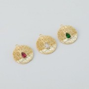 Pendentif rond travaillé avec oxyde de zirconium 21x19 mm - Doré - Vert x1