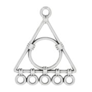 Pendentif chandelier triangle avec 5 anneaux 30x24 mm - Placage Argent fin vieilli