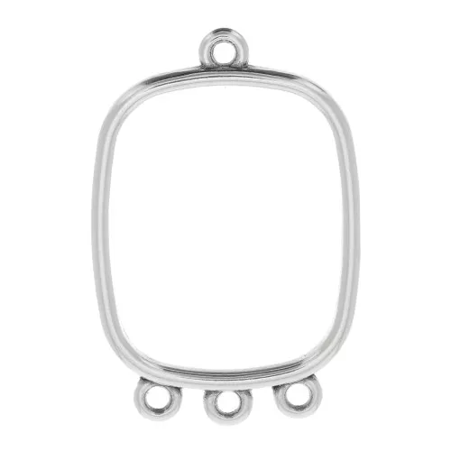 Pendentif chandelier rectangle avec 3 anneaux 30x23mm - Placage Argent fin vieilli