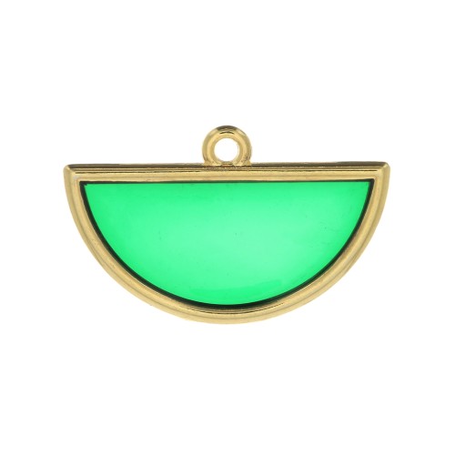 Pendentif demi-cercle résine époxy effet vitrail 18.5x30 mm - Doré - Vert x1