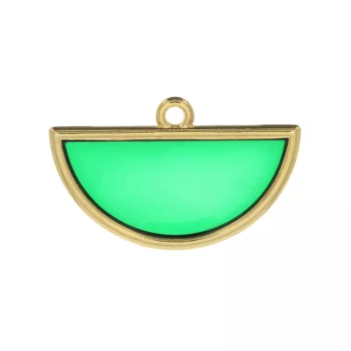 Pendentif demi-cercle résine époxy effet vitrail 18.5x30 mm - Doré - Vert x1