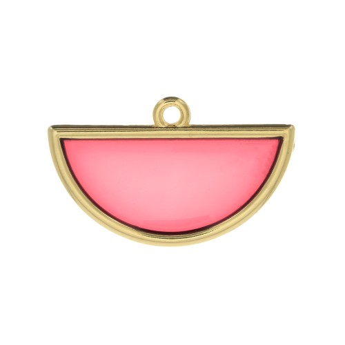 Pendentif demi-cercle résine époxy effet vitrail 18.5x30 mm - Doré - Rouge x1