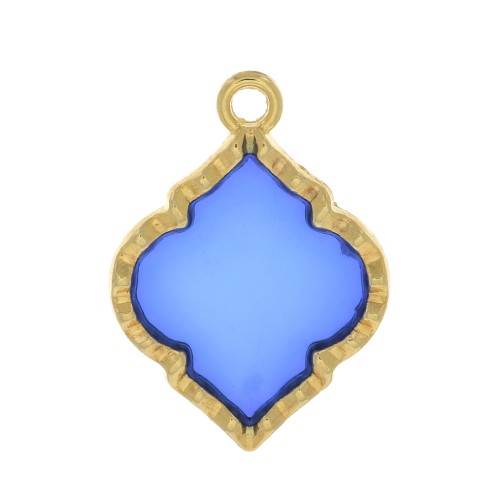 Pendentif forme orientale résine époxy effet vitrail 22.5x16 mm - Doré - Bleu x1