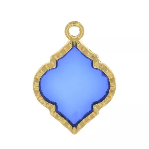 Pendentif forme orientale résine époxy effet vitrail 22.5x16 mm - Doré - Bleu x1