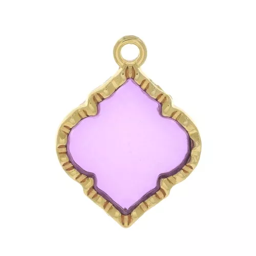 Pendentif forme orientale résine époxy effet vitrail 22.5x16 mm - Doré - Violet x1