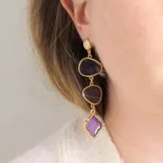 Pendentif forme orientale résine époxy effet vitrail 22.5x16 mm - Doré - Violet x1