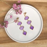 Intercalaire goutte 2 anneaux résine époxy effet vitrail 19x20 mm Doré - Violet x1