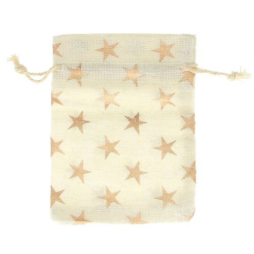 Pochon en coton motif étoile pour bijoux 95x135 mm - Beige - Doré rose x1
