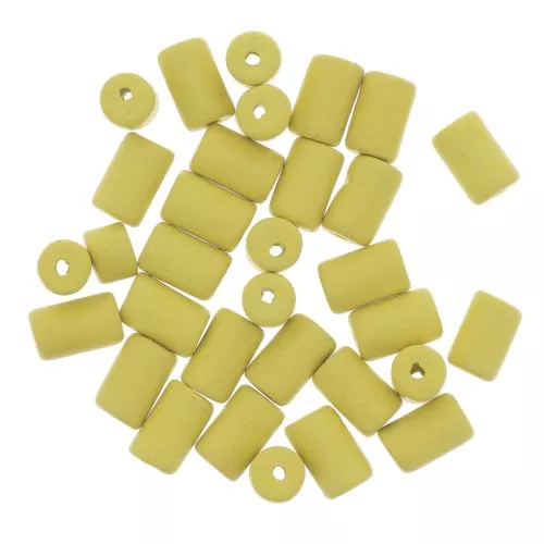Perles tubes style Heishi en céramique 5x8 mm - Jaune mat x10