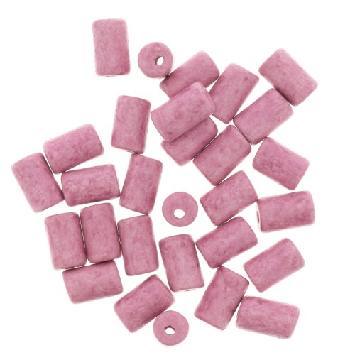 Perles tubes style Heishi en céramique 5x8 mm - Rose mat x10