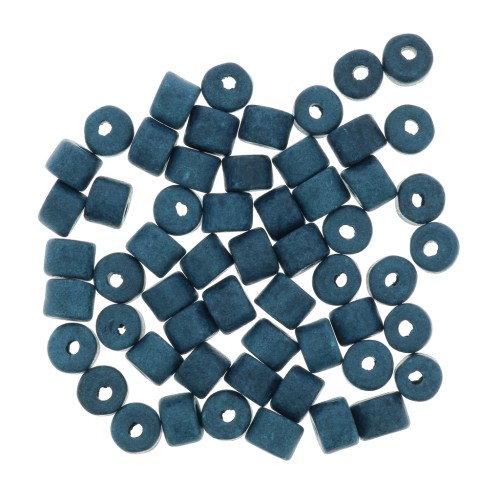 Perles tubes style Heishi en céramique 5x4 mm - Bleu canard mat x20