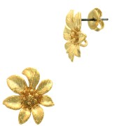 Clous d'oreilles fleur 15.5 mm avec anneau ouvert - Doré à l'or fin x2