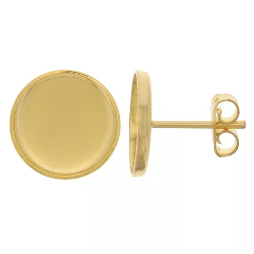 Clous d'oreilles pour cabochon fond plat 12 mm - Doré à l'or fin x2