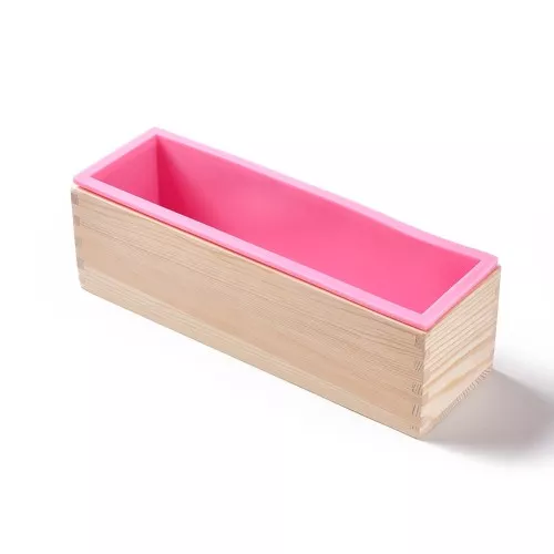 Moule rectangle avec support bois - 26x6.5x7cm pour fabrication de savon - Rose x1