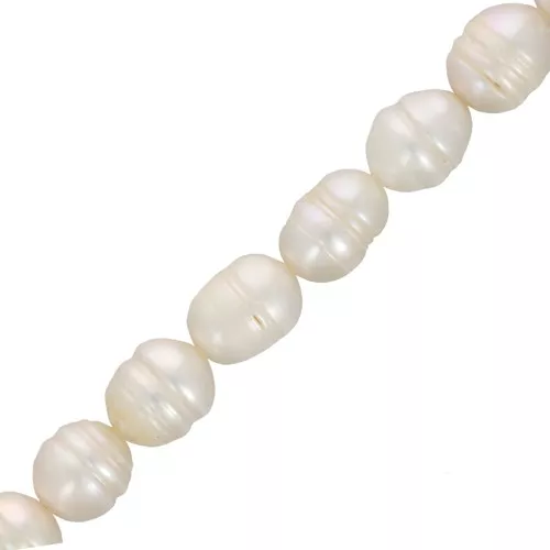 Perles d'eau douce olives irrégulières 10x9 mm - Blanc nacré x36cm
