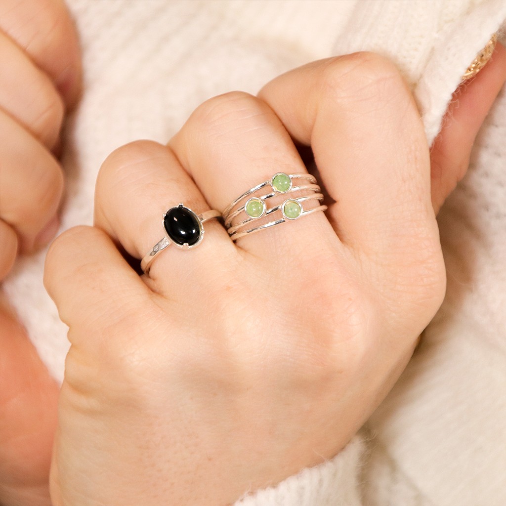 Bague Vintage En Argent Massif 875/1000 Avec Cabochon De Jade - Bijou Ancien De Caractère