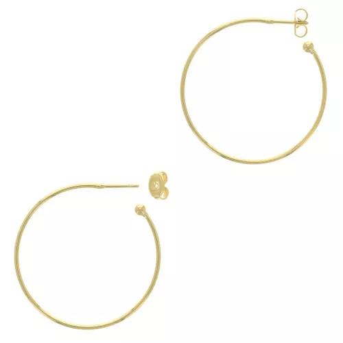 Créoles ouvertes avec boule 37 mm à décorer - Fil 1.3 mm - Doré à l'or fin x2