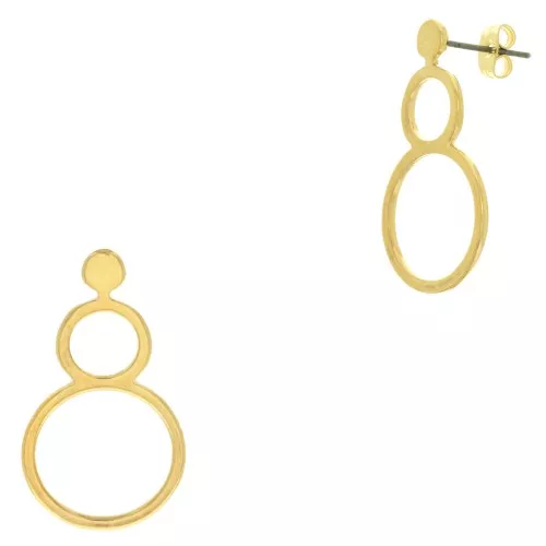 Boucles d'oreilles double cercle évidé 32x18 mm - Doré à l'or fin x2