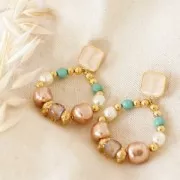 Clous d'oreilles carré en résine époxy 17x15 mm - Doré à l'or fin - Rouge x2