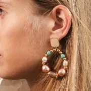 Clous d'oreilles carré en résine époxy 17x15 mm - Doré à l'or fin - Rouge x2