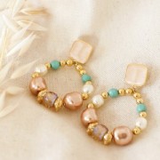 Clous d'oreilles carré en résine époxy 17x15 mm Doré à l'or fin - Bleu pétrole x2