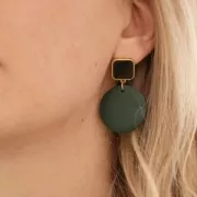 Clous d'oreilles carré en résine époxy 17x15 mm Doré à l'or fin - Bleu pétrole x2